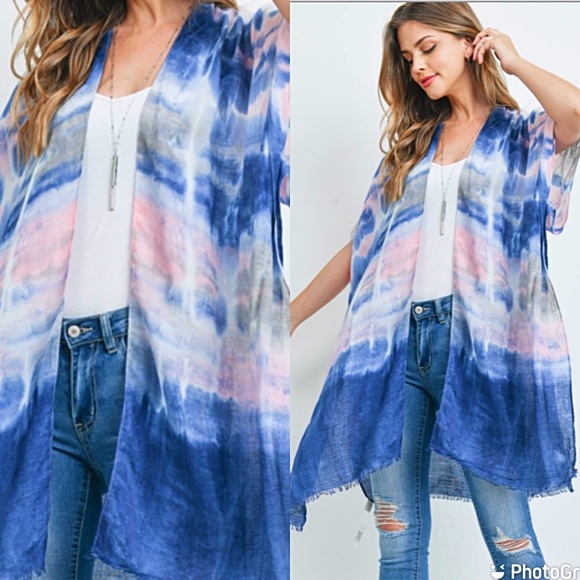 Tie Dye Boho Beach Coverup Kimono Wrap One Size - Picture 3 of 5
